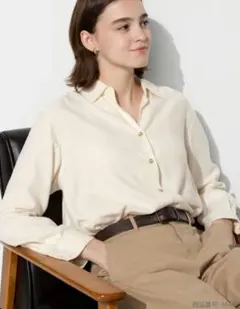 ユニクロソフトフランネルスキッパーシャツ ホワイトベージュ L　未使用、タグ付き