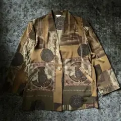 希少 90s 総柄 ノーカラージャケット レトロ vintage モード 古着