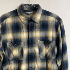 ユニクロ 長袖シャツ L オンブレチェック 黄色 UNIQLO シャドーチェック