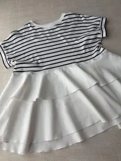 coca 異素材切り替え2段フリルTシャツ　ボーダー　ティアード　Mのサムネイル