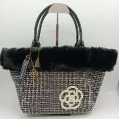 8-18 CLATHAS ツイード　ファー付きトートバッグ ブラック/ピンク