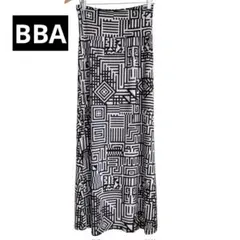 【USA製】BBA 幾何学模様 マキシ丈 ロングスカート 総柄 モノトーン