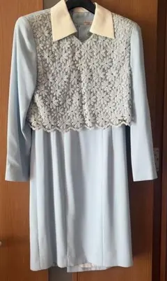 ライトブルー 花柄刺繍ドレス