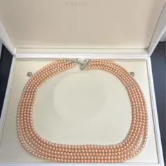 【美品】Tasaki5連淡水ベビーパールネックレスオレンジ色3.5-4mm