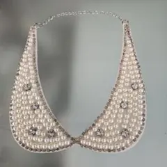 未使用　パールとクリスタルストーンのつけ襟