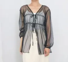 シースルー　黒長袖　トップス ラメ　リボン　　ガーリー　カーディガン　最終値下げ