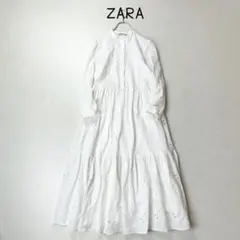 ZARA カットワークレース　刺繍　ティアード　ワンピース　袖透け