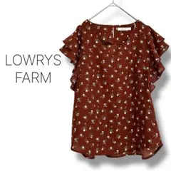 【ローリーズファーム】ブラウス　半袖　Vネック　総柄　花柄　フレア　ブラウン　M