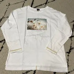 花柄プリント 長袖Tシャツ ホワイト