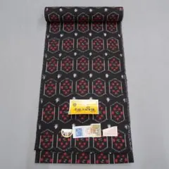 M18-5 新品保管品 綿 久留米絣 着尺反物 黒紺 赤黄色柄 - メルカリ