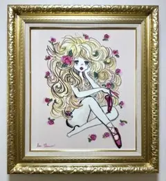 即決SALE【F10号】水森亜土/手描き作品/表裏サイン/裏描き有/油彩/高級額