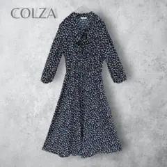 【COLZA コルザ】　花柄リボンワンピース　そう柄　ネイビー　ボウタイ