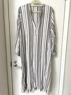 【Ungrid】マタニティ ストライプ 七分袖 シャツワンピース
