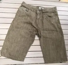 ハーフパンツ ブラウン Lサイズ リネン100% ヘリンボーン風 夏のサムネイル