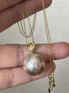 新品K18YGマベパール15mmダイヤモンドペンダントネックレス