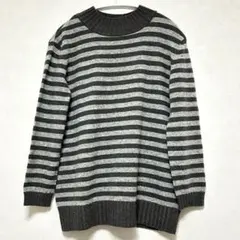 ジャンニロジュディチェ　グレーと白のストライプ ニットセーター 五分袖　日本製のサムネイル