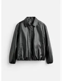ZARA　フェイクレザージャケット　ブルゾン　希少サイズ　黒　男女兼用　ジッパー