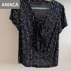 三陽商会　アマカ　AMACA 水玉　ボウタイ　トップス　　ブラウス　Vネック40のサムネイル