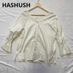 【新品☆】ハッシュアッシュHUSHUSH 長袖ブラウス 袖フリル ストライプ L