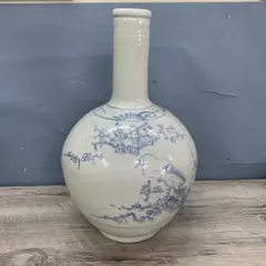C壁 【古陶磁】朝鮮王朝 分院窯風 白磁染付 梅鳥文様 徳利 花入 大型 C壁 【古陶磁】朝鮮王朝 分院窯風 白磁染付 梅鳥文様 徳利 花入 大型
