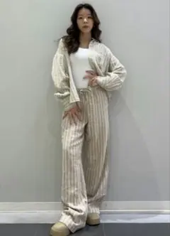 GAP リネンブレンドオーバーサイズシャツ&ワイドパンツ セットアップ