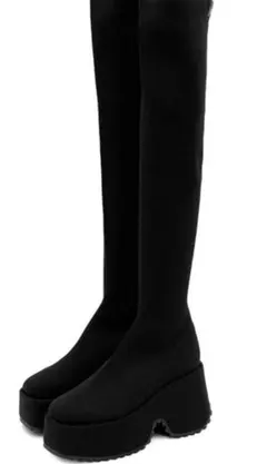 zr1194 ♡ ストレッチニット厚底ロングブーツ