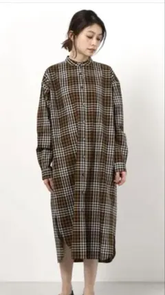 新品 BLANC basque オンブレチェックパールボタンシャツ 長袖 綿 F