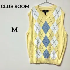 CLUB ROOM アーガイル柄 ニットベスト Vネック イエロー