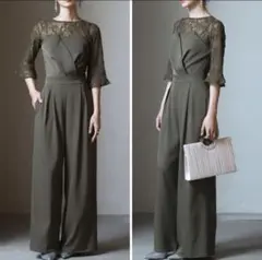 〈未使用品〉DRESS+ドレスプラス LL パンツドレス セットアップ カーキ