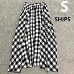 SHIPS ギンガムチェック　ギャザースカート　S フレアスカート　白黒のサムネイル