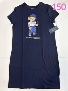 新作◇ラルフローレン ポロベア コットン Tシャツドレス L/150 ネイビー