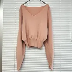GRL フリーサイズ 薄手 くすみピンク ニット　カットソー 　Vネック