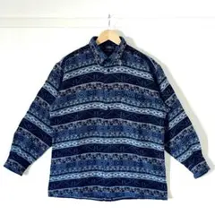 【今だけ特別価格・美品】アレグリ イタリア製 厚手 エスニック長袖シャツ 紺 M