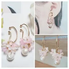 【再販】ハンドメイドイヤーカフ☆桜×オーロラビーズ×鈴まるパール