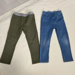 キッズ ボトムス 110センチ オリーブグリーン・デニムブルー