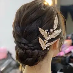ウェディング ヘッドドレス ブライダル 髪飾り 小枝 パール ゴールド