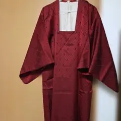 ◇メ91◇道行雨コート 赤系 菱文様 和装　Lサイズ リメイク用