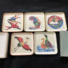 伝統工芸、和紙、 鳥デザイン 銘々皿5枚セット