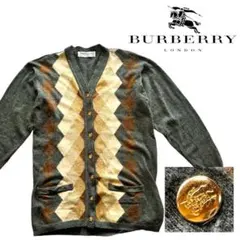 ★美品★ BURBERRY カーディガン ロゴ入り 金ボタン アーガイル