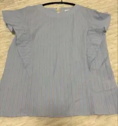 水色 ストライプ フリル袖 チュニック Lサイズ