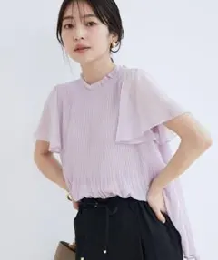 ViS 【洗濯機可】無地シフォンバックリボンブプリーツブラウス ラベンダー