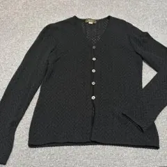美品ブラック 透かし編み 長袖カーディガンのサムネイル