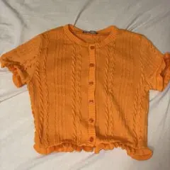 ZARA ケーブル編みオレンジカーディガン 半袖