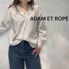 ADAM ET ROPE' バックレースアップシャツ ストライプsizeF
