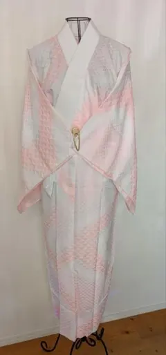 【ピンク×ホワイト暈し三角地紋】紙人形仕立て　長襦袢　衣紋抜き付