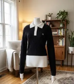 INGNI イング ケーブル胸刺しゅう配色ポロニット 黒 ブラック ゴルフ