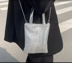 ショルダー ラインストーン シルバー メタリック トート