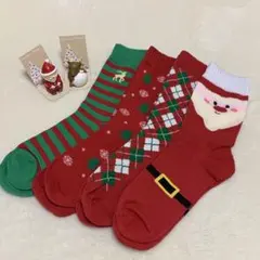 10 【クリスマス】ソックス 4足セット サンタ 雪の結晶 レディース