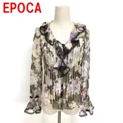 A6253 エポカ 長袖ブラウス シャツ 総柄 シルク100 シアー 茶色 40