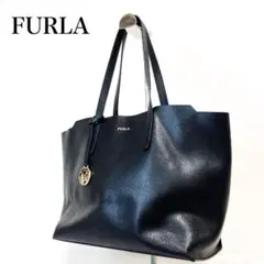 美品 FURLA フルラ サリー トートバッグ レザー 黒 ピンク Fチャーム